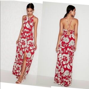 Express Red and White Halter Backless Sundress